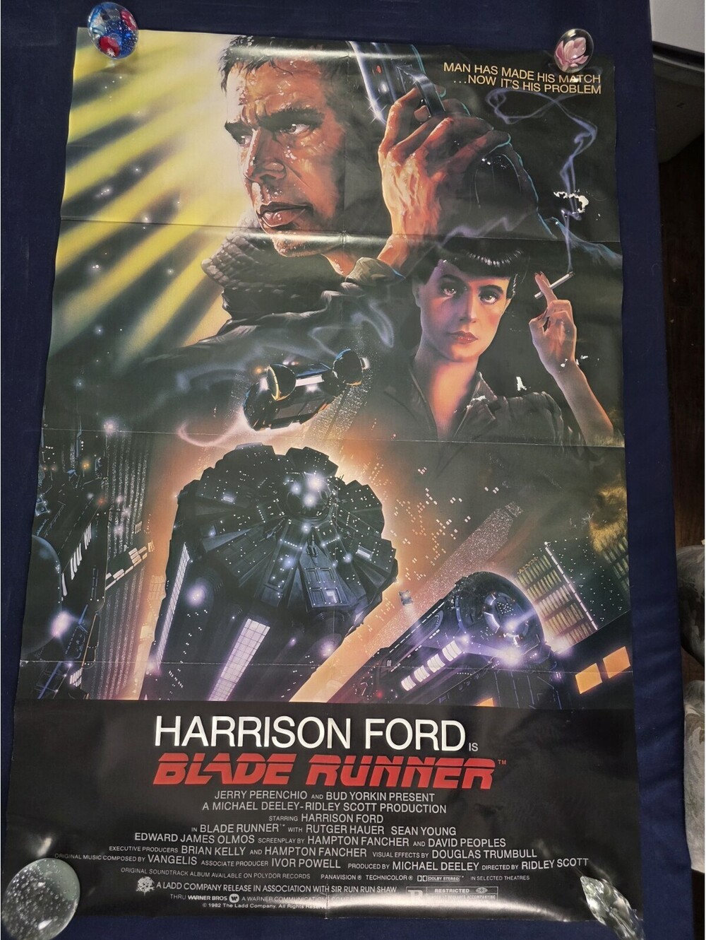 VTG 1982 Harrison Ford ~ BLADE RUNNER ~ Original Folded Movie Poster 27x41 RARE